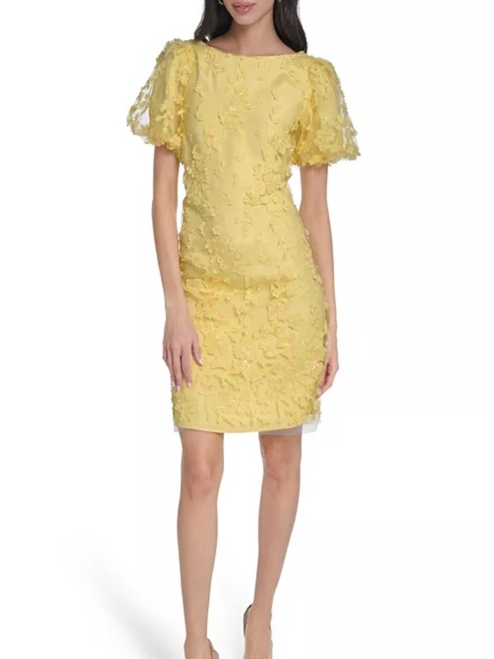 Eliza J Petite Boat Neck Puff Sleeve Shift Dress